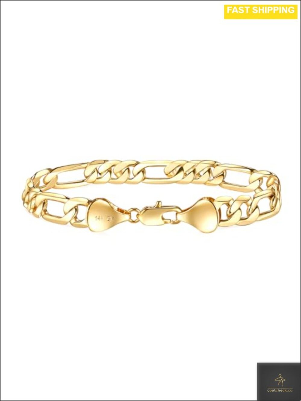 14K Gold Diamond-Cut Figaro Link Chain Bracelet Dainty Jewelry Gift for Men &